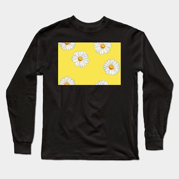 Daisies on yellow background Long Sleeve T-Shirt by FrostedSoSweet